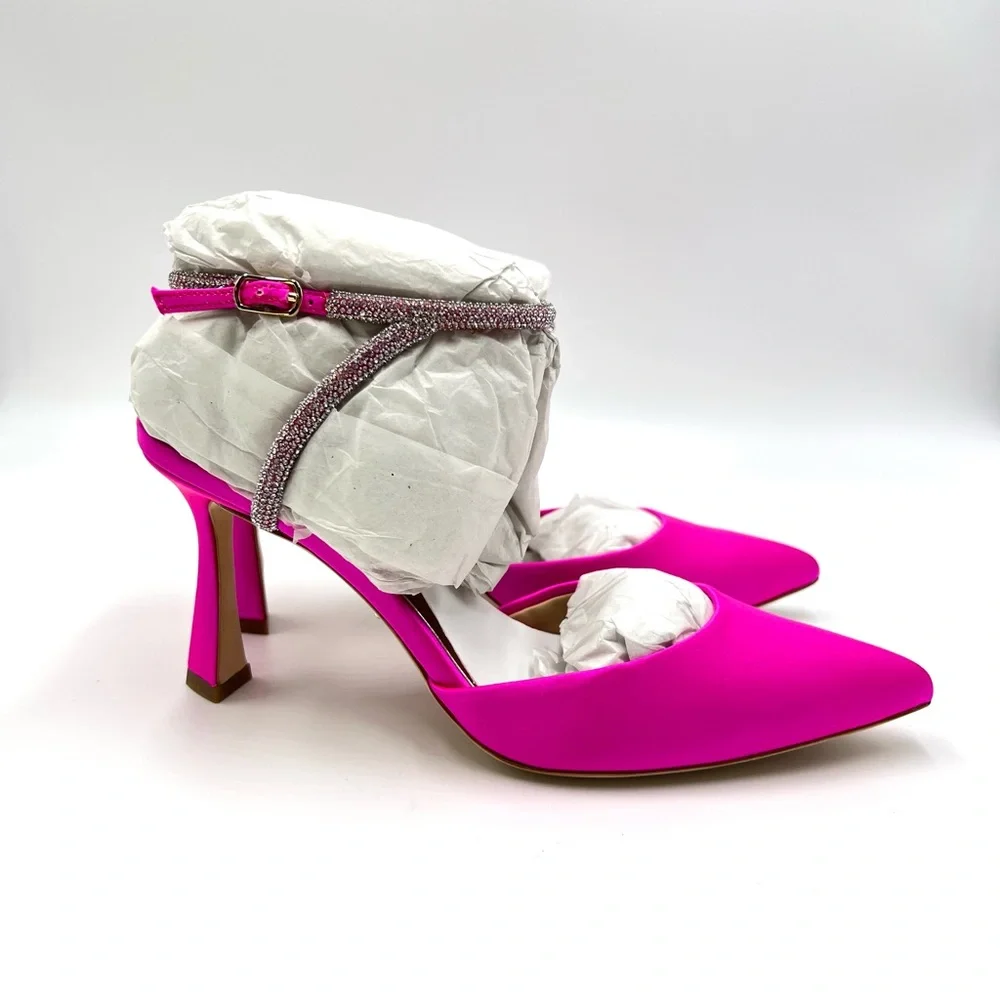 Badgley Mischka Size 5.5 Kamilah Hot Pink Jeweled Point Toe‎ Heels Pumps Shoes